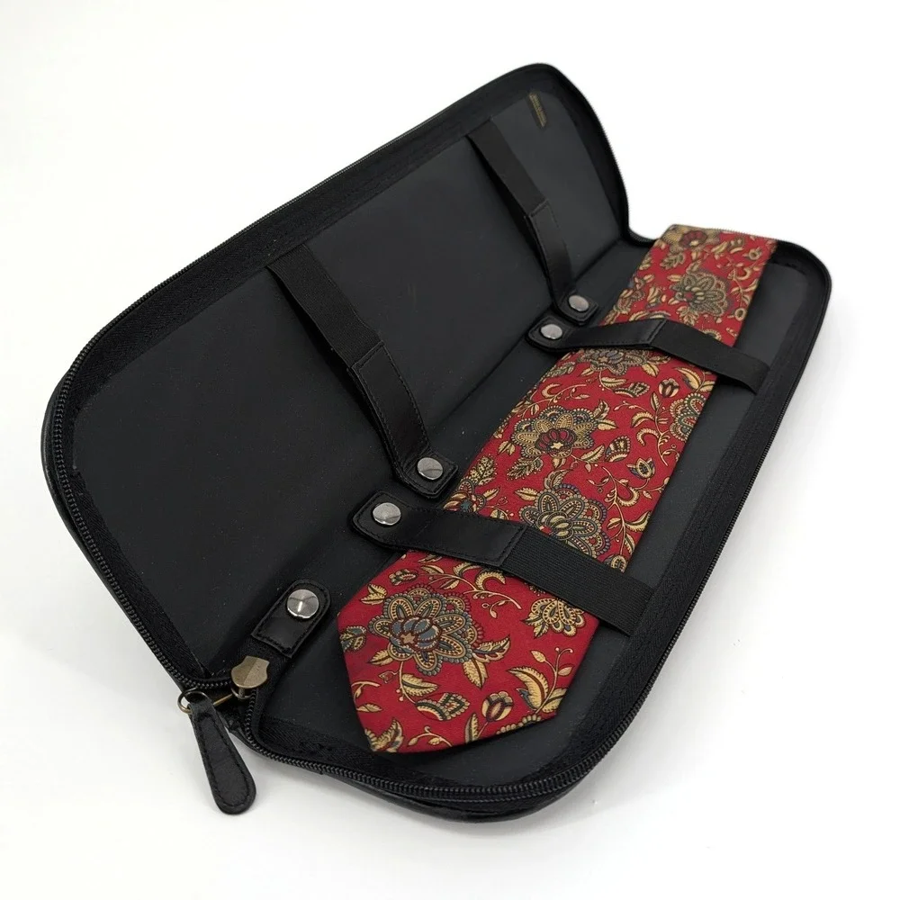 Dopp Black Leather Travel Tie‎ Case Zippered Organizer Accessory